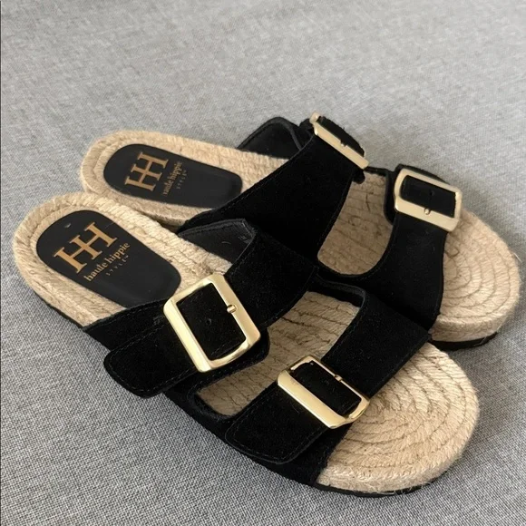 Haute Hippie Black Sandals with Gold Accents nwot - Picture 2 of 6